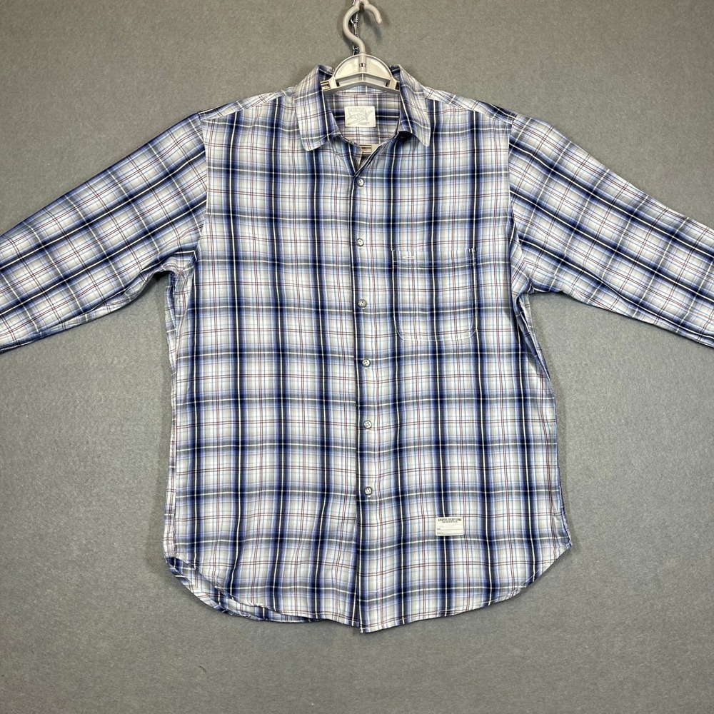 AVIATOR Shirt Mens Medium Blue Colby Kane Plaid Fine Cotton Casual Made in USA